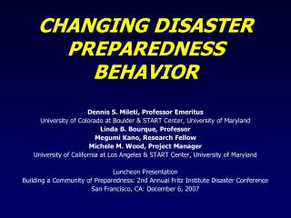 CHANGING DISASTER PREPAREDNESS BEHAVIOR