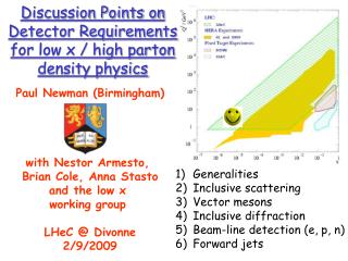 Discussion Points on Detector Requirements for low x / high parton density physics