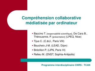 Programme interdisciplinaire CNRS : TCAN
