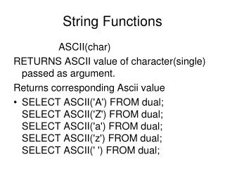 String Functions