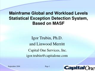 Mainframe Global and Workload Levels Statistical Exception Detection System, Based on MASF