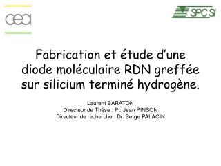 Fabrication et étude d’une diode moléculaire RDN greffée sur silicium terminé hydrogène.