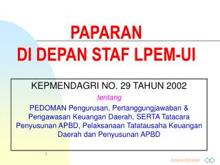 PAPARAN DI DEPAN STAF LPEM-UI