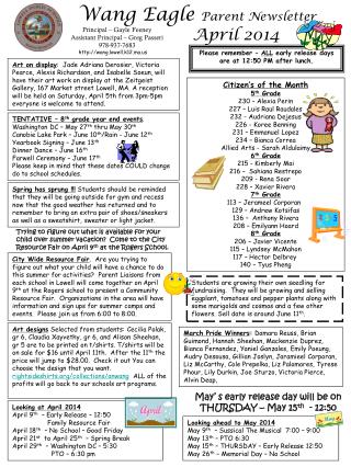 Wang Eagle Parent Newsletter April 2014