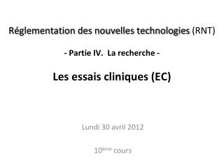 Lundi 30 avril 2012 10 ème cours