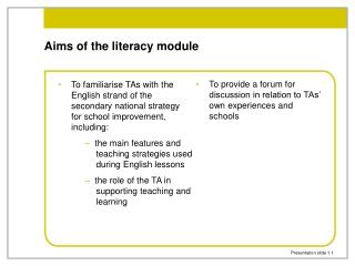 Aims of the literacy module