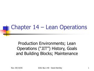 Chapter 14 – Lean Operations