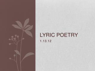 Lyric Poetry