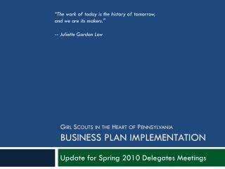Girl Scouts in the Heart of Pennsylvania Business Plan Implementation