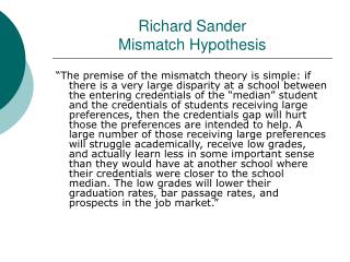 Richard Sander Mismatch Hypothesis