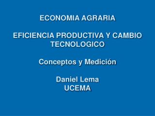 ECONOMIA AGRARIA EFICIENCIA PRODUCTIVA Y CAMBIO TECNOLOGICO Conceptos y Medición Daniel Lema UCEMA