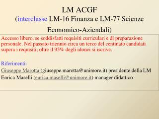 LM ACGF ( interclasse LM-16 Finanza e LM-77 Scienze Economico-Aziendali)