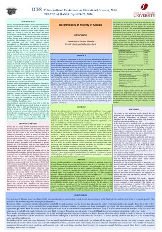 Determinants of Poverty in Albania Alma Spaho University of Tirana, Albania