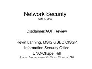 Network Security April 1, 2009