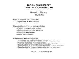 TOPIC 3 CHAIR REPORT TROPICAL CYCLONE MOTION Russell L. Elsberry