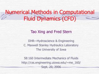 Numerical Methods in Computational Fluid Dynamics (CFD)