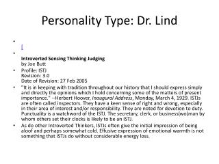 Personality Type: Dr. Lind