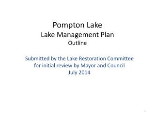 Pompton Lake Lake Management Plan Outline