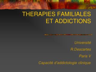 THERAPIES FAMILIALES ET ADDICTIONS