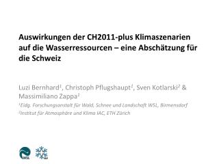 Luzi Bernhard 1 , Christoph Pflugshaupt 1 , Sven Kotlarski 2 &amp; Massimiliano Zappa 1