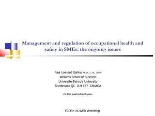 Management and regulation of occupational health and safety in SMEs: the ongoing issues