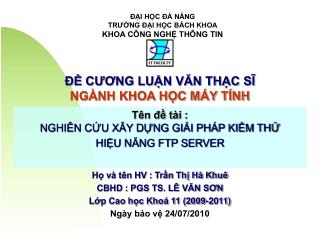 ĐỀ CƯƠNG LUẬN VĂN THẠC SĨ NGÀNH KHOA HỌC MÁY TÍNH