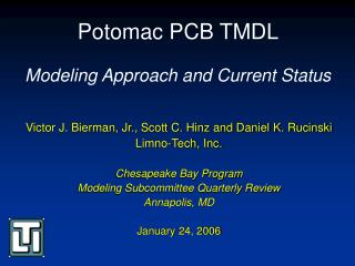 Potomac PCB TMDL Modeling Approach and Current Status