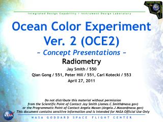 Ocean Color Experiment Ver. 2 (OCE2) ~ Concept Presentations ~