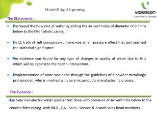 B io Sure non electric water purifier test done with provision of air vent hole below to the