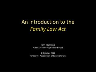 An introduction to the Family Law Act