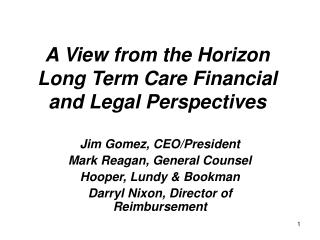 A View from the Horizon Long Term Care Financial and Legal Perspectives