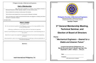 3 rd General Membership Meeting, Technical Seminar, and Election of Board of Directors