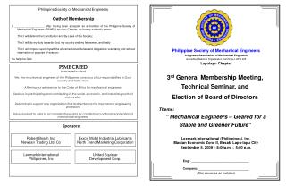 3 rd General Membership Meeting, Technical Seminar, and Election of Board of Directors