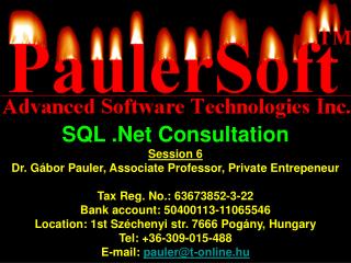 SQL .Net Consultation Session 6 Dr. Gábor Pauler, Associate Professor, Private Entrepeneur