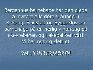 VM I VINTERMORO Aktiviteter