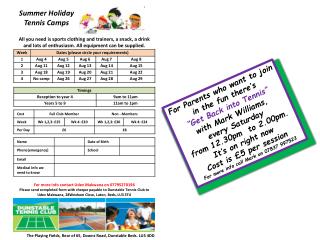 Summer Holiday Tennis Camps
