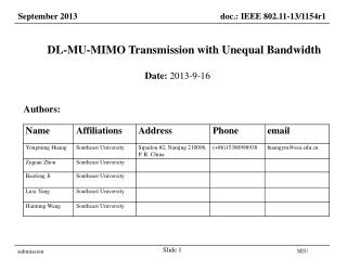 DL-MU-MIMO Transmission with Unequal Bandwidth