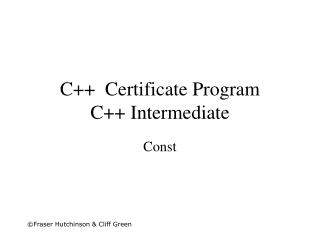 C++ Certificate Program C++ Intermediate