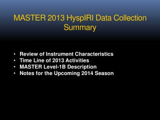 MASTER 2013 HyspIRI Data Collection Summary