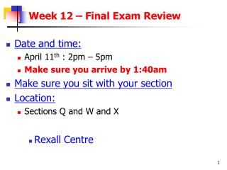 Week 12 – Final Exam Review