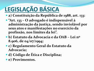 LEGISLAÇÃO BÁSICA