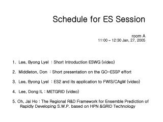 Schedule for ES Session room A 11:00 – 12:30 Jan, 27, 2005