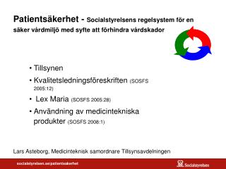 Tillsynen Kvalitetsledningsföreskriften (SOSFS 2005:12) Lex Maria (SOSFS 2005:28)