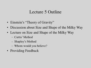 Lecture 5 Outline