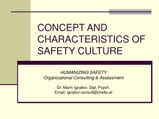 CONCEPT AND CHARACTERISTICS OF SAFETY CULTURE