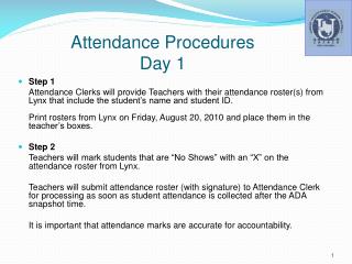 Attendance Procedures Day 1