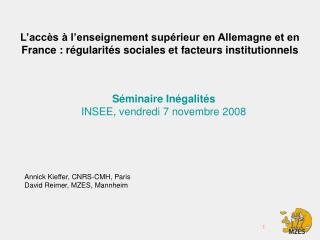 Séminaire Inégalités INSEE, vendredi 7 novembre 2008
