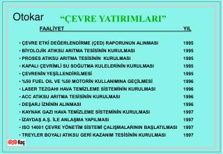 FAALİYET						YIL ÇEVRE ETKİ DEĞERLENDİRME (ÇED) RAPORUNUN ALINMASI		1995