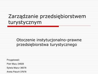 Zarządzanie przedsiębiorstwem turystycznym