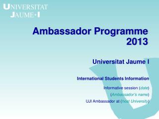 Ambassador Programme 2013